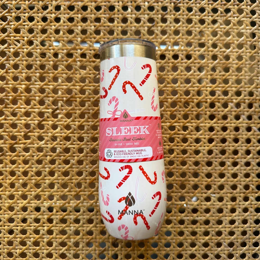 NWT Manna Sleep 9oz Christmas candy cane tumbler